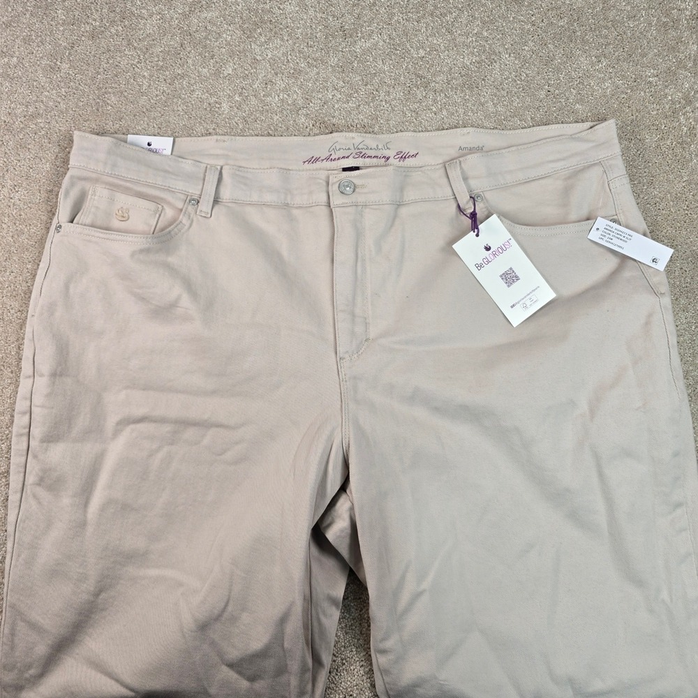 Gloria Vanderbilt Womens Amanda Capri Pants Stonewood Beige Plus‎ Size 24W NEW